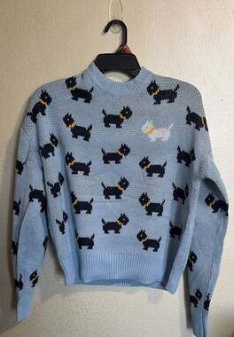 Stranger Things No Boundaries Blue Scottie Dog Knit Sweater